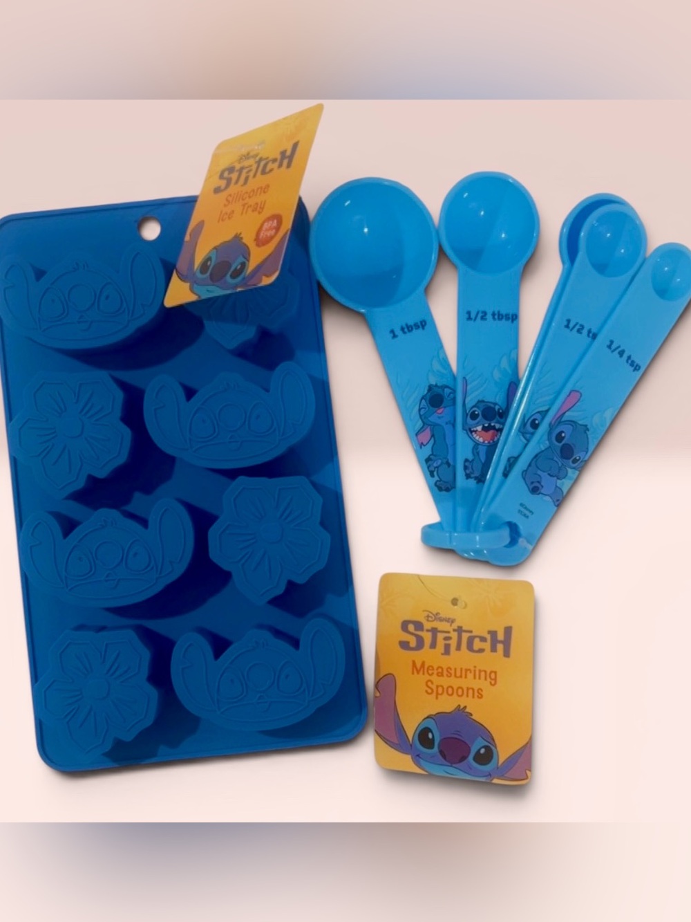 Bundle Disney Blue Stitch Silicone Ice Tray with Measuring Spoons